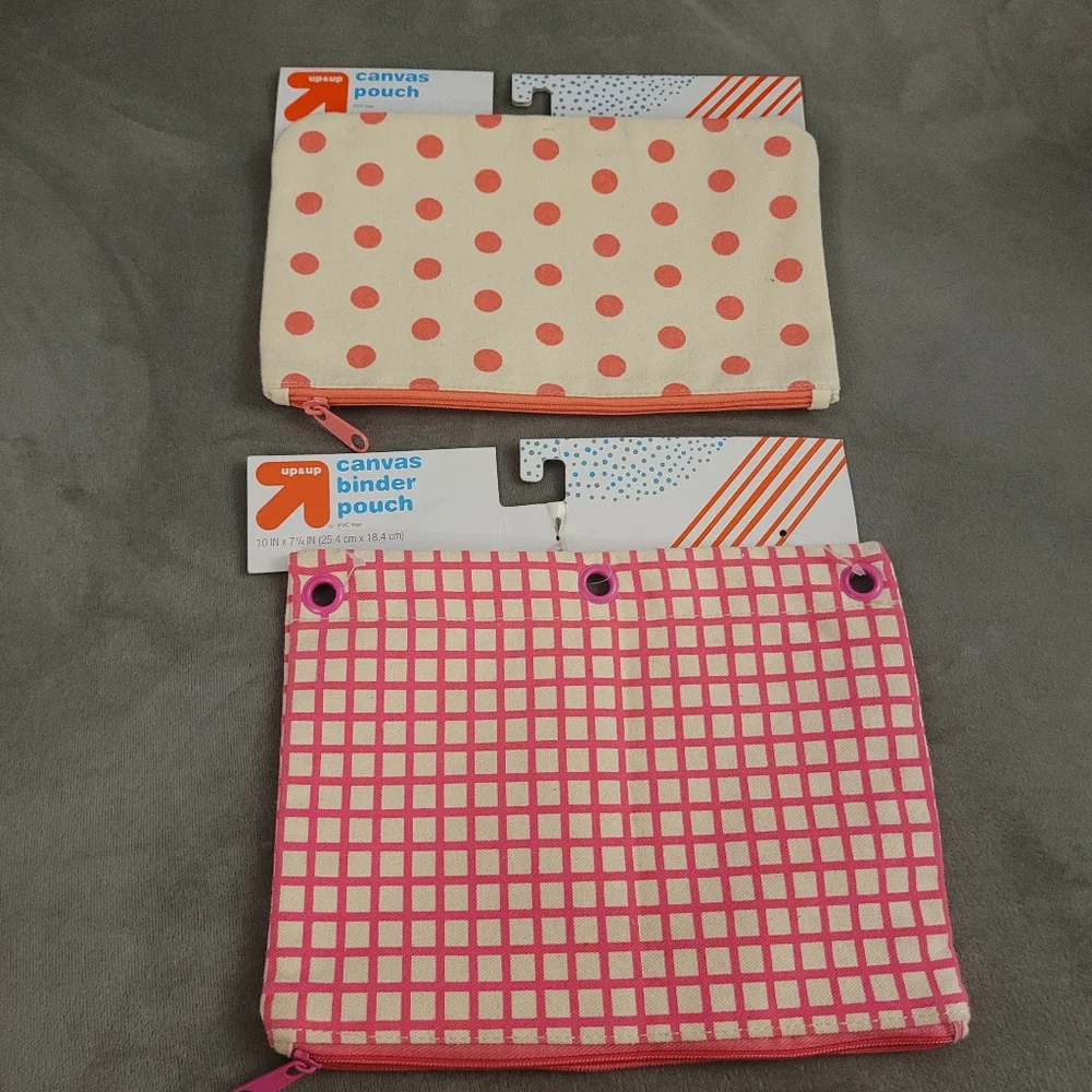 2 Set, Up & Up,  canvas pouch bundle, color tan with Pink.